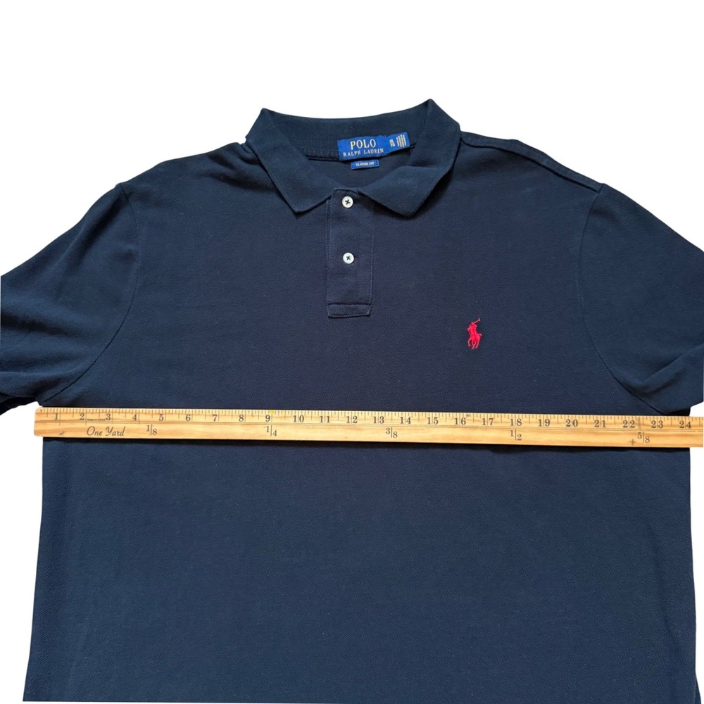 Polo Ralph Lauren Mens XL Classic Fit Navy Blue Mesh Polo Red Pony Logo Top - Picture 6 of 7